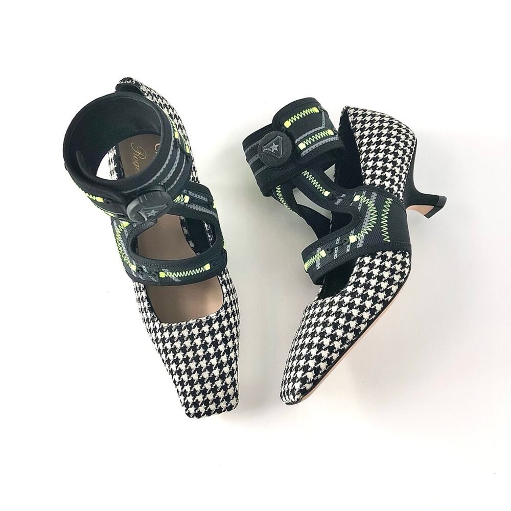Dior X Roger Vivier Houndstooth 62-22 Kitten Heel Maryjane Pumps 36.5